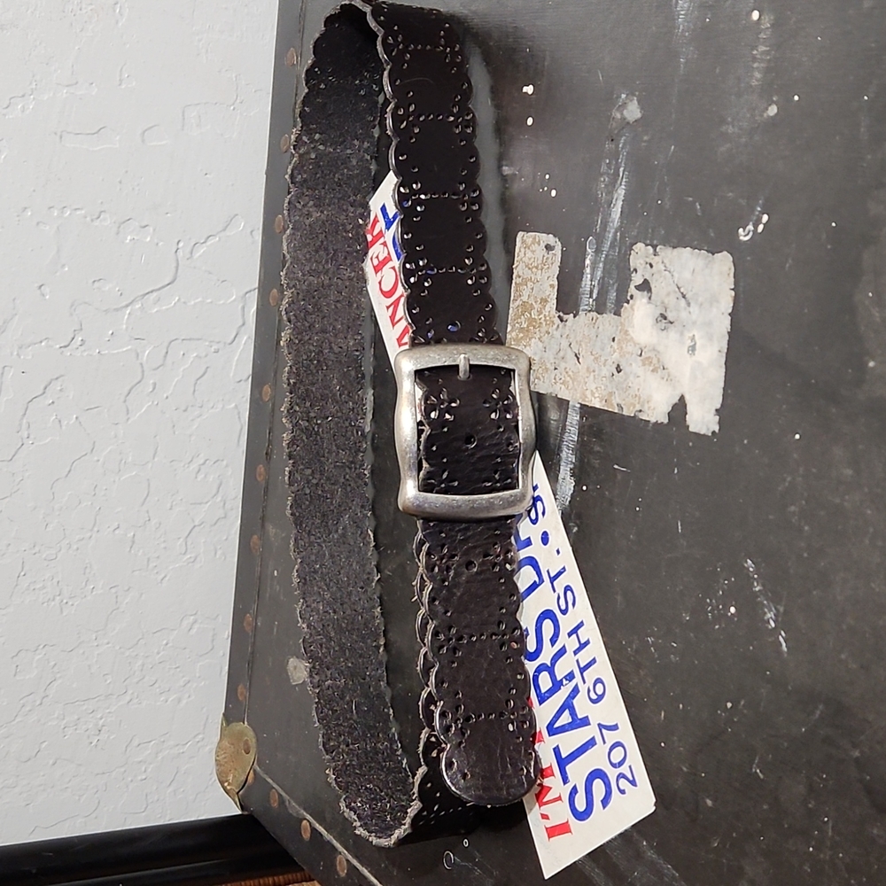 Leather Floral Punch Out Metal Buckle Belt Large